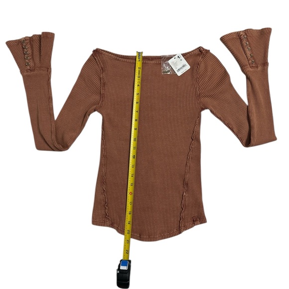 FREE PEOPLE Women's Soul Sister Ribbed Bell-Sleeve Top, SIZE XSMALL - Picture 9 of 15